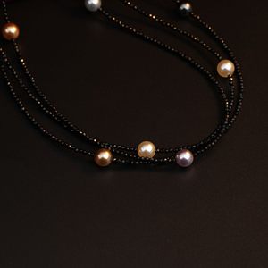 Collier à plusieurs rangs en perles pour femmes, imitation perle, chaîne noire, bijoux de mode, style élégant pour un usage quotidien - Product Image 4