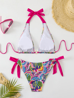 Bikini deux pièces sexy à fleurs en métal personnalisé par le fabricant, maillot de bain triangle à bretelles, maillot de bain pour femmes avec lien latéral