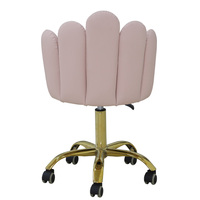 Tabouret de salon à dossier coquille rose, base dorée, chaise pivotante réglable à roulettes pour assistant de salon de coiffure