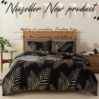 Twin King fibre chimique perle pâte imprimé feuille housse de couette 3 pièces taie d'oreiller housse de couette literie drap de lit