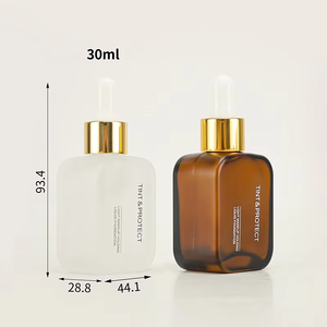 Flacon rectangulaire givré de nouveau style bouteille <span class=keywords><strong>en</strong></span> <span class=keywords><strong>verre</strong></span> blanc ambre emballage cosmétique personnalisé de 30ml <span class=keywords><strong>avec</strong></span> bouchon compte-gouttes pour sérum d'huile capillaire - Product Image 6