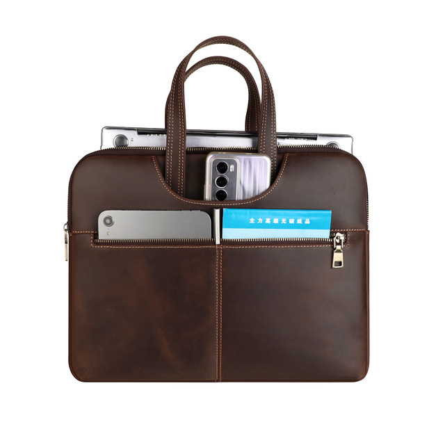 New Design Simple Style Genuine Leather Business Bag Brief Case Full Grain Cow Crazy Horse Leather Laptop Briefcase Bag