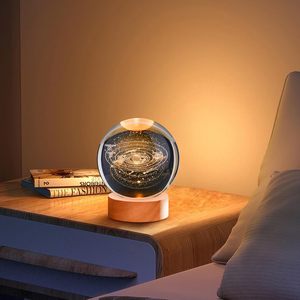 <b>3D</b> <b>Crystal</b> <b>Ball</b> 80mm Laser Engraved <b>Solar</b> <b>System</b> Model with Wooden Base Night Light Astronomy Decor & Space Gifts - Product Image 2