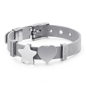 <span class=keywords><strong>Pulsera</strong></span> de malla de acero inoxidable con correa ajustable, brazalete Simple DIY, Tobogán de corazón de estrella para regalo, pulseras con dijes de moda - Product Image 5