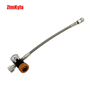 ชุดสายถักพร้อมอะแดปเตอร์เติมลม CO2 ของ HP ขนาด 10 นิ้ว พร้อมเกจวัดแรงดัน 3000psi หรือ 5000psi, ข้อต่อขนาด 8 มม., วาล์วไล่อากาศ ใช้ได้กับถังขนาด G1/2-14 - Product Image 3