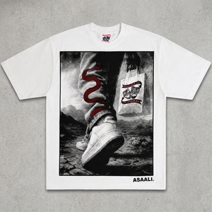 T-shirt blanc à manches courtes pour homme avec imprimé lettres, style streetwear, col rond, coupe ample, 100 % coton, anti-rétrécissement - Product Image 2