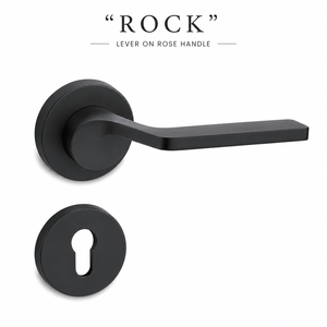 มือจับประตูห้องน้ำแบบก้านโยกสีดำด้าน ROCK Z พร้อมหัวก้านสีโรสโกลด์ ผลิตจากทองเหลืองคุณภาพสูง ดีไซน์ทันสมัย ติดตั้งง่าย อุปกรณ์ฮาร์ดแวร์สำหรับงานสถาปัตยกรรม - Product Image 1