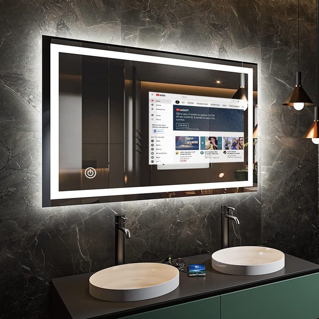 Large 21.5 Inch LED Smart Mirror TV with Touch Switch for Luxury Hotel Bathrooms Android OS WIFI Bluetooth Modern Design