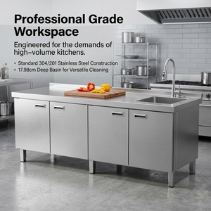 Commercial Equipment Stainless Steel <b>Worktable</b> With Sink Storage Cabinet Kitchen Prep Work Station for Restaurant Hotel Catering - Product Image 2