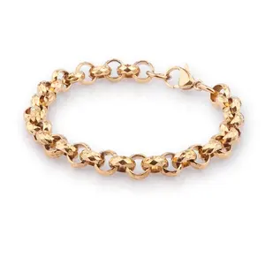 18K Gold Plated Diamond-Cut Design Belcher Chain Bracelet of Stainless Steel Jewelry