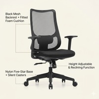 Chaise de bureau ergonomique réglable avec support lombaire pour la maison et le bureau, chaise de conférence avec accoudoirs en métal