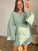 Mini-Robe Kimono Cardigan Col V Femme en Coton et Lin à Manches Longues avec Ceintures, Style Peignoir Ample d'Été pour le Dodo