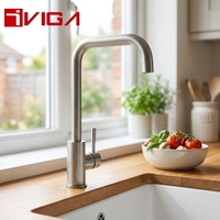 Robinet de cuisine contemporain en acier inoxydable 304, montage sur plan, monocommande, finition brossée, garantie 5 ans, céramique