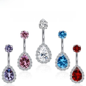 เครื่องประดับร่างกายไทเทเนียม ASTM F136 ทรงลูกแพร์ประดับ<span class=keywords><strong>เพชร</strong></span>คิวบิกเซอร์โคเนียสำหรับเจาะสะดือผู้หญิง เหมาะสำหรับเป็นของขวัญ - Product Image 1