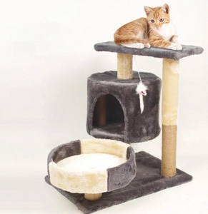 Castillo de nido de gato de estilo moderno, plataforma de salto única, postes para rascar con agujero, nuevo diseño, casa de árbol de gato de peluche empaquetada en cartón - Product Image 2
