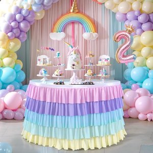 Gonne da tavolo rettangolari in poliestere solido da 6 piedi, impermeabili, riciclate, personalizzabili per decorazioni di feste di compleanno (Americane) - Product Image 1
