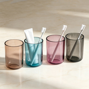 Nahe Toothbrush Cup Transparent Plastic 2 In Wide Minimalist Design For Bathroom Use - Product Image 1