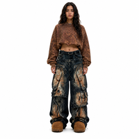 Jean cargo baggy pour homme, grande taille, double taille haute, délavé effet boue, style Y2K vintage, streetwear, pantalon décontracté