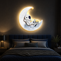 Décoration murale LED en cristal pour enfants, motif astronaute et lune, impression spatiale de dessin animé, pour chambre d'enfant, crèche, salle de jeux, intérieur moderne