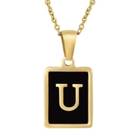 Collar de Moda con Colgante Cuadrado de Letras Iniciales del Alfabeto, Concha Rosa, Chapado en Oro de 18K, Acero Inoxidable, Joyería para Mujer