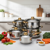 Ensemble de casseroles de cuisine minimaliste en acier inoxydable écologique 18/20/24, 12 pièces, avec couvercle en verre, compatible four