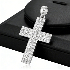 Collar Clásico de Compromiso con Colgante de Cruz y Diamante CVD Cultivado en Laboratorio, Chapado en Oro de 10K/14K/18K sobre Plata Personalizada, Cadena para Suéter, Regalo VS - Product Image 2