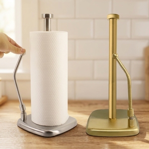 <span class=keywords><strong>Porte</strong></span>-rouleau d'essuie-tout de <span class=keywords><strong>cuisine</strong></span> pour comptoir, antidérapant, support de papier toilette sur pied avec bras à ressort - Product Image 1