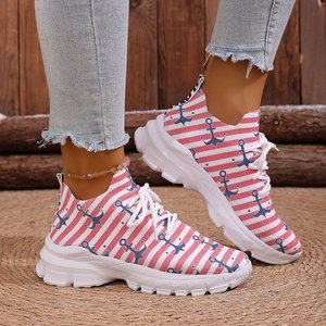Chaussures pour femmes en tissu de <span class=keywords><strong>style</strong></span> <span class=keywords><strong>marin</strong></span> européen et américain, respirantes, chaussures de course décontractées à semelle épaisse, chaussures de sport à lacets avant - Product Image 3