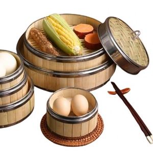 Cuiseur vapeur en bambou à 2 niveaux Machine à <span class=keywords><strong>couscous</strong></span> 3 en 1 Marmite à gaz à main 28cm Acier tissé Vapeurs 15cm - Product Image 1