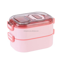 Boîte à lunch bento à deux compartiments en acier inoxydable à double niveau, isolée thermiquement, chauffable au micro-ondes, 1100 ml, avec cuillère-fourchette