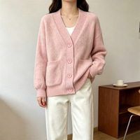 2026 Manteau cardigan coréen en maille duveteuse pour femme, coupe ample, en crochet, uni, en mohair