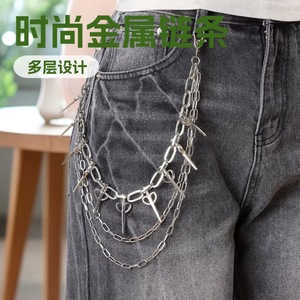 Cadena de cintura metálica de moda Yueli con diseño de puntas multicapa para mujer, estilo hip hop punk, accesorio de mezclilla de aleación de zinc. - Product Image 1