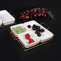 Assiettes de collations à fruits en céramique, personnalisé, support en métal doré, plats de service à domicile, 9 pièces