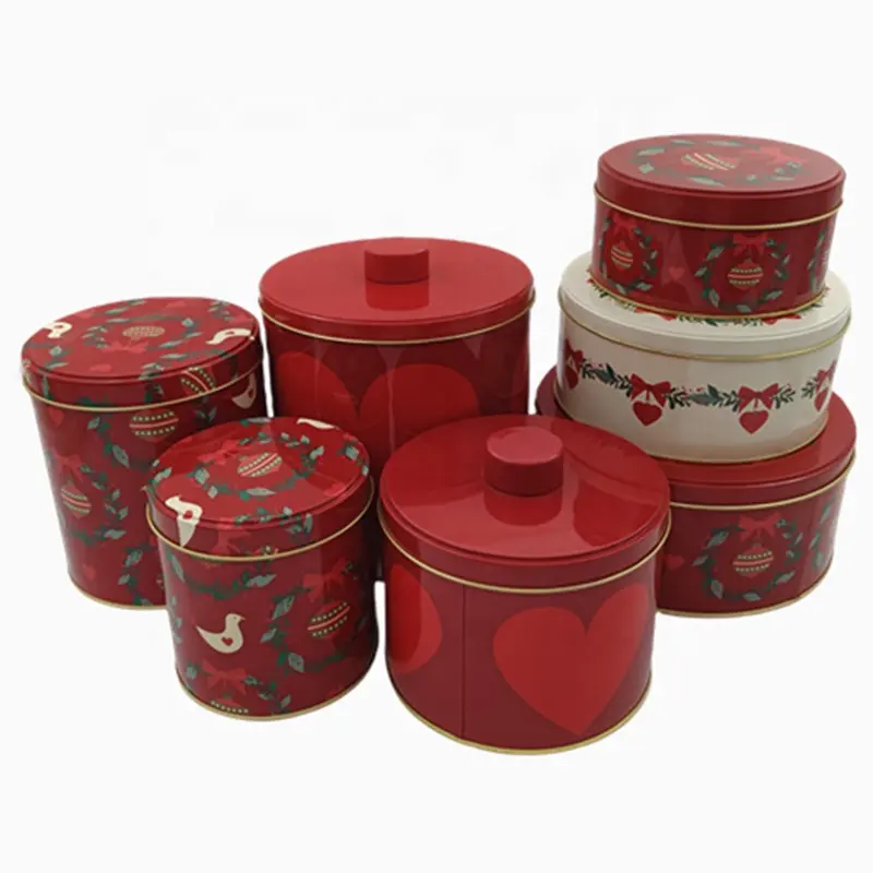 Schlussverkauf runde Zinndosen zur Lebensmittelverpackung kundenspezifischer Druck runde Metall-Zinnbox für Kuchen Plätzchen Kaffee Keks für Weihnachten