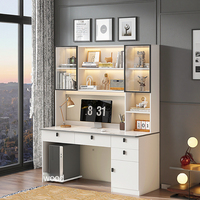 Bureau d'étude intégré en bois massif pour étudiants avec bibliothèque murale Bureau d'ordinateur et étagère de rangement pour chambre à coucher Maison