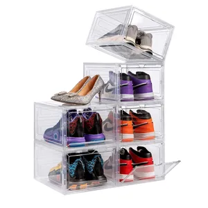 klar bins closet Suppliers-Stapelbarer klarer, robuster Schuh-Organizer Montieren Sie den Aufbewahrung behälter für Schrank-und Display-Turnschuhe aus dickem transparentem Kunststoff