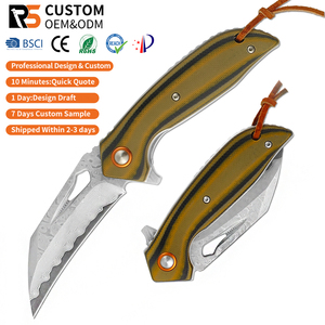 Cuchillo Plegable de Acero de Damasco de Alta Calidad con Mango G10, para Supervivencia, Camping, Bushcraft y Actividades al Aire Libre, con Clip - Product Image 1