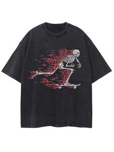 T-shirt unisexe en coton tricoté surdimensionné à motif graphique, manches courtes, respirant, anti-plis, style vintage streetwear décontracté - Product Image 6