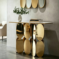 Console moderne pliable en métal doré avec plateau en marbre de luxe pour entrée