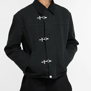 Corduroy Collar Denim Winter Jacket Men Firemen Clasp Bomber Heavyweight Boxy Fit Japanese Vintage Casual <b>Top</b> <b>Coat</b> 100% Cotton - Product Image 3