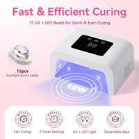 Lampe à ongles UV LED mini 15W ODM OEM, 15 perles, séchoir à ongles, vente en gros, marque privée, logo personnalisé, 365+405nm, vernis gel