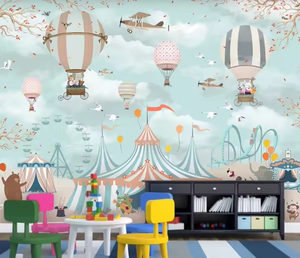 Papier peint mural pour enfants, animaux <span class=keywords><strong>de</strong></span> cirque, <span class=keywords><strong>montgolfière</strong></span>, parc d'attractions, papier peint pour la décoration <span class=keywords><strong>de</strong></span> la chambre des enfants - Product Image 3