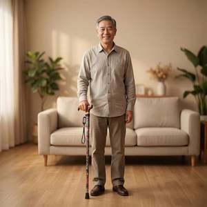 Canne imprimée en alliage d'aluminium avec embout en caoutchouc, taille unique, pour personnes âgées, aide à la marche, fabriquée à Yiwu - Product Image 1