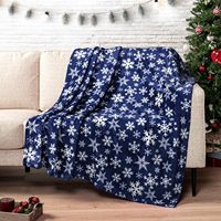 Plaid Raschel flocon de neige marine |   Peluche douce et chaude pour l'hiver, cabane quatre saisons, 100% polyester tricoté