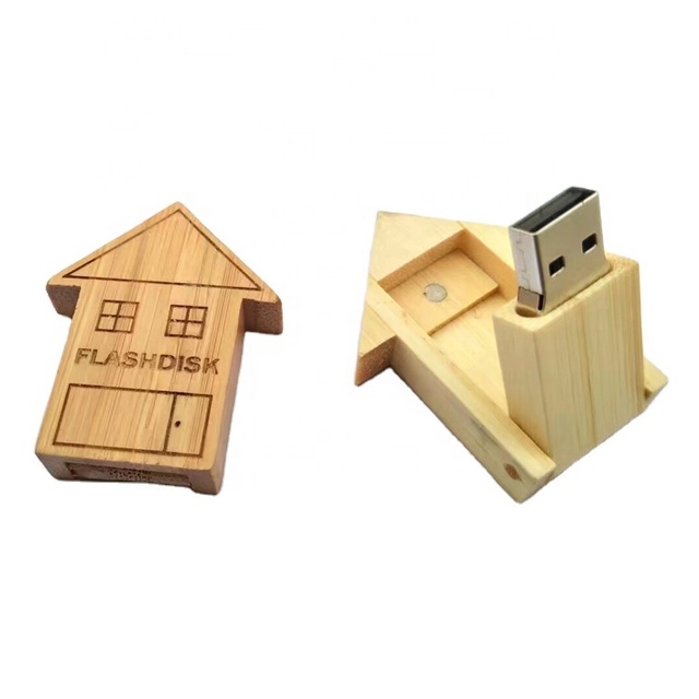 House Shape Wooden USB Flash Drive Promotional Wooden House USB Flash Disk 8gb with logo Customized