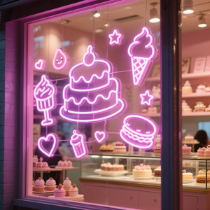 Dessert minimaliste néon forme de gâteau simple conception élégante complète les bars à desserts modernes, les cafés de boutique, les magasins de bonbons urbains - Product Image 1