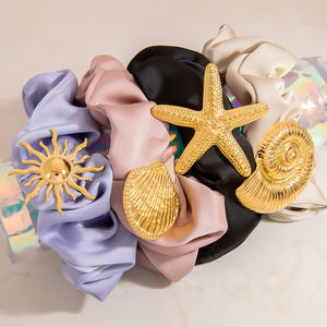 Élastique à cheveux en satin grande taille, série Océan Floral, avec pendentif en or 18 carats, bandeau simple pour chignon, usage quotidien - Product Image 2