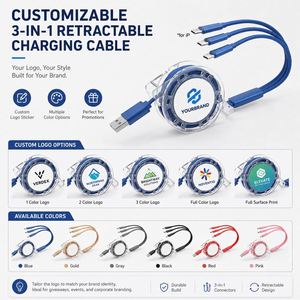 Wholesale Promotional Gift Custom Logo Universal Retractable <b>3</b> in 1 Multi Multiple 3in1 <b>USB</b> Charging Charger <b>Cable</b> - Product Image 3