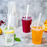 Tasses à café en plastique Verre à bière Tasses transparentes en PET Tasse à smoothie à jus en plastique jetable avec couvercles avec logo personnalisé