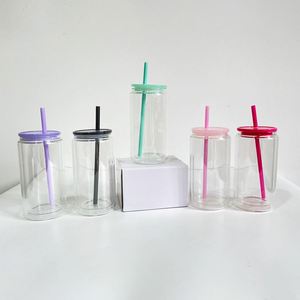Vaso de Cerveza de Doble Pared de 12oz/15oz con Tapa de PP de Color para Sublimación DIY con Purpurina, Tipo Bola de Nieve, Preperforado - Product Image 1